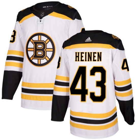 Women's Adidas Boston Bruins #43 Danton Heinen Authentic White Away NHL Jersey - Ujersey