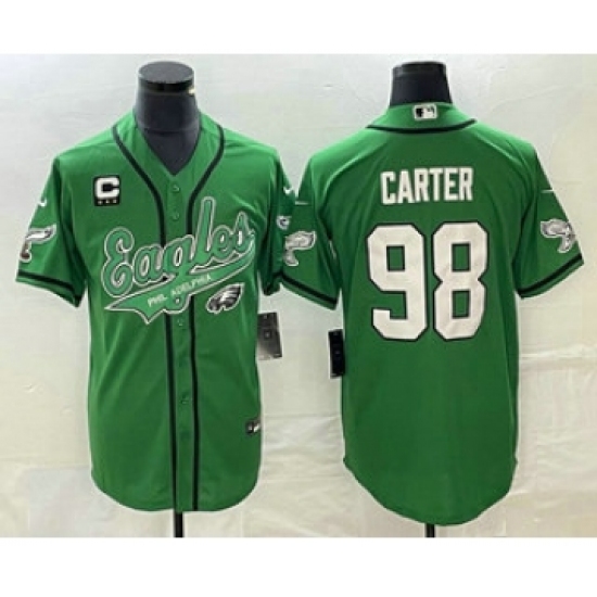 Men's Nike Philadelphia Eagles #98 Jalen Carter Green C Cool Base Stitched Baseball Jersey - Ujersey