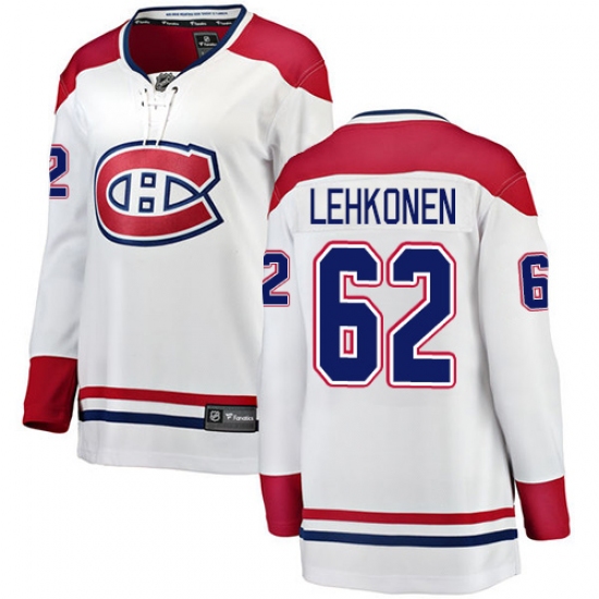 Women's Montreal Canadiens #62 Artturi Lehkonen Authentic White Away Fanatics Branded Breakaway NHL Jersey - Ujersey