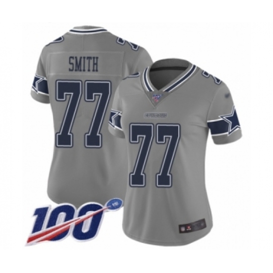 Women's Dallas Cowboys #77 Tyron Smith Limited Gray Inverted Legend 100th Season Football Jersey - Ujersey