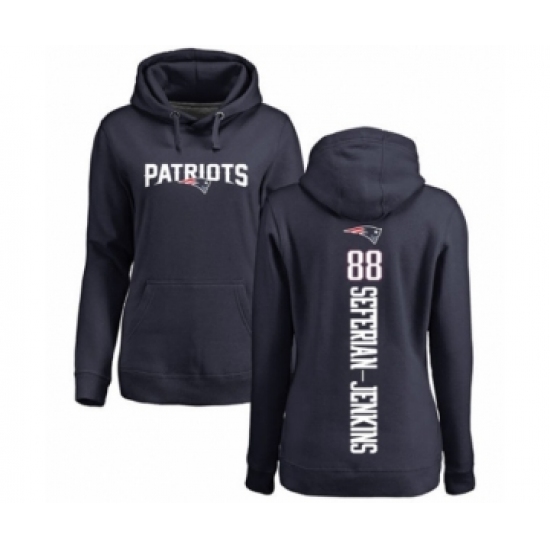 Football Women's New England Patriots #88 Austin Seferian-Jenkins Navy Blue Backer Pullover Hoodie - Ujersey