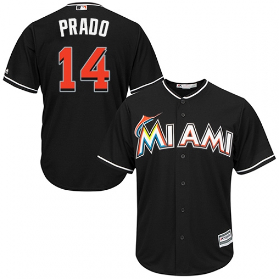 Men's Majestic Miami Marlins #14 Martin Prado Replica Black Alternate 2 Cool Base MLB Jersey - Ujersey
