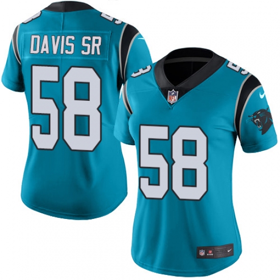 Women's Nike Carolina Panthers #58 Thomas Davis Limited Blue Rush Vapor Untouchable NFL Jersey - Ujersey