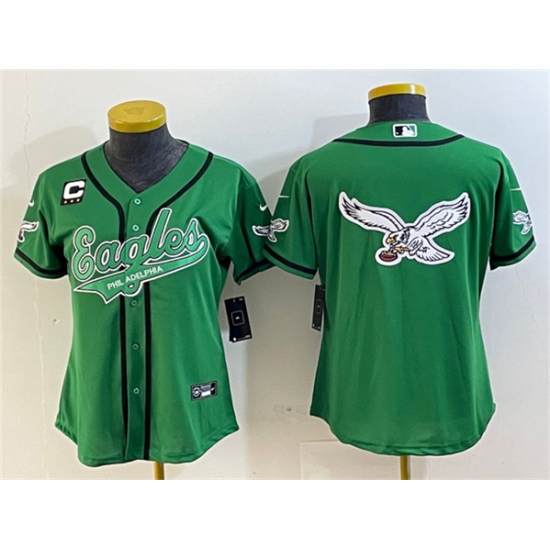 Women's Philadelphia Eagles Green Team Big Logo With 3-Star C Cool Base Stitched Baseball Jerseys - Ujersey