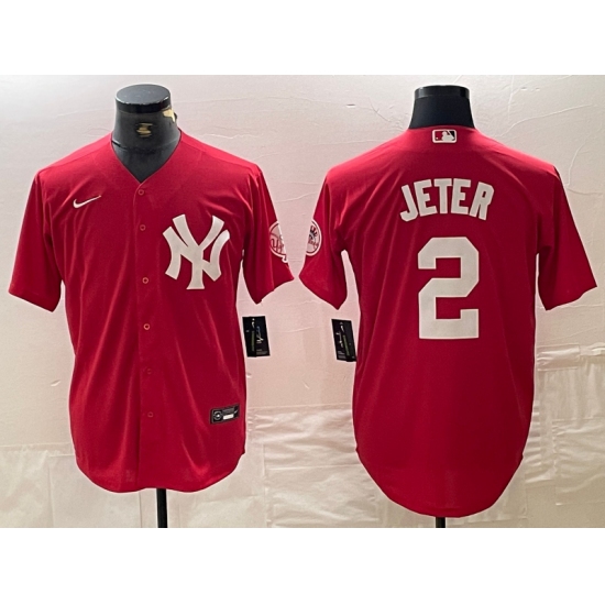 Men's New York Yankees #2 Derek Jeter Red Fashion Cool Base Jersey - Ujersey