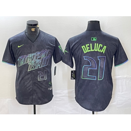 Men's Tampa Bay Rays #21 Jonny DeLuca Number Charcoal 2024 City Connect Limited Stitched Jersey - ujerseystore