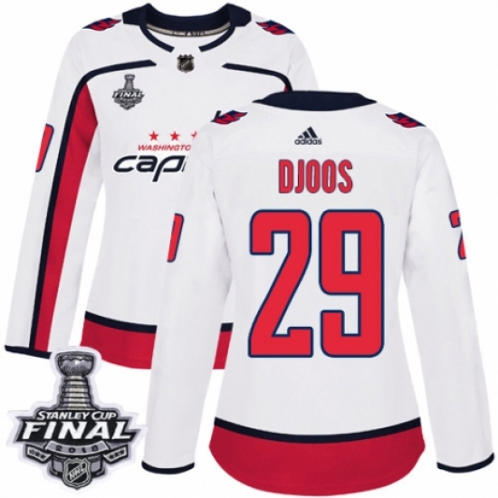 Women's Adidas Washington Capitals #29 Christian Djoos Authentic White Away 2018 Stanley Cup Final NHL Jersey - Ujersey