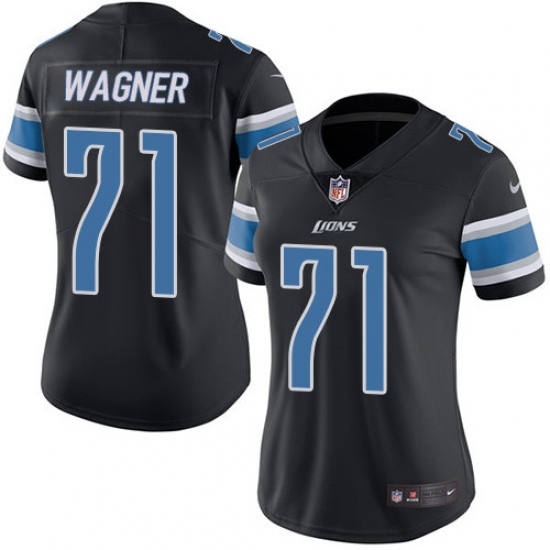 Women's Nike Detroit Lions #71 Ricky Wagner Limited Black Rush Vapor Untouchable NFL Jersey - Ujersey
