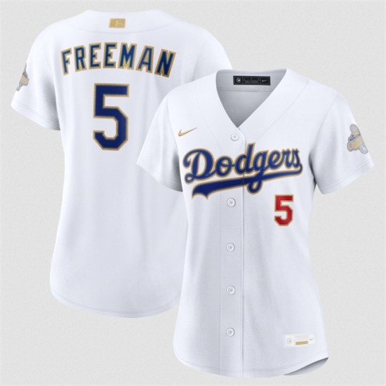 Women's Los Angeles Dodgers #5 Freddie Freeman White 2026 Gold Collection Stadium Stitched Baseball Jersey(Run Small) - Ujersey