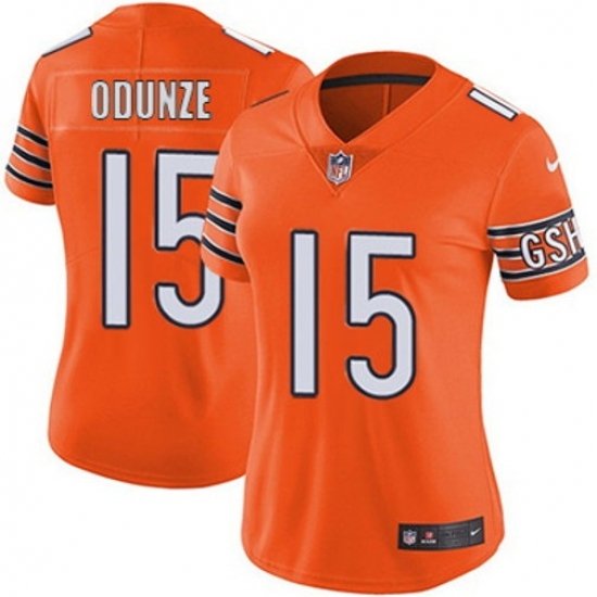 Women Chicago Bears #15 Rome Odunze Orange Vapor Stitched Jersey - Ujersey