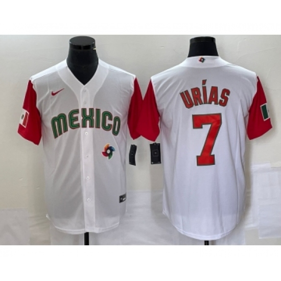 Men's Mexico Baseball #7 Julio Urias Number 2023 White Red World Classic Stitched Jersey23