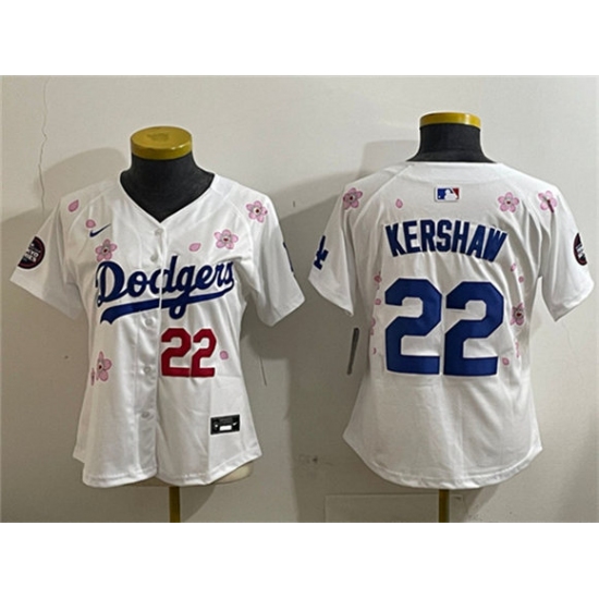 Women's Los Angeles Dodgers #22 Clayton Kershaw White 2025 Tokyo Series Limited Stitched Baseball Jersey(Run Small) - Ujersey