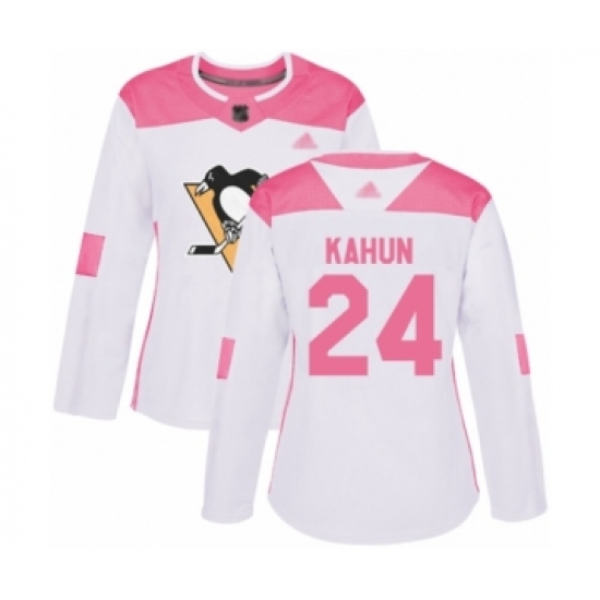Women's Pittsburgh Penguins #24 Dominik Kahun Authentic White Pink Fashion Hockey Jersey - Ujersey