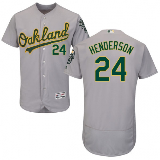 Men's Majestic Oakland Athletics #24 Rickey Henderson Grey Road Flex Base Authentic Collection MLB Jersey - Ujersey