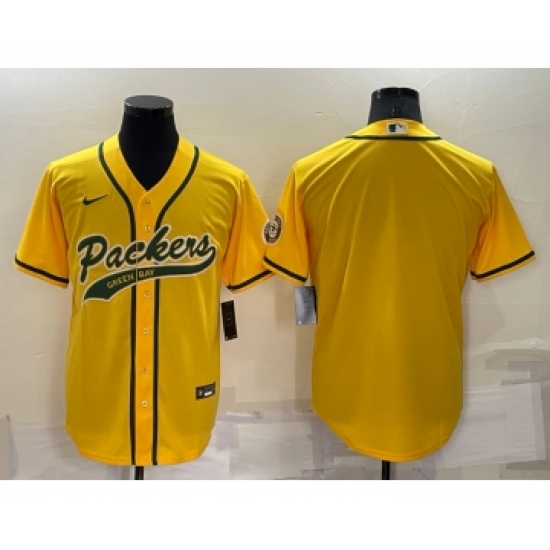 Men's Green Bay Packers Blank Yellow Stitched MLB Cool Base Nike Baseball Jersey - Ujersey