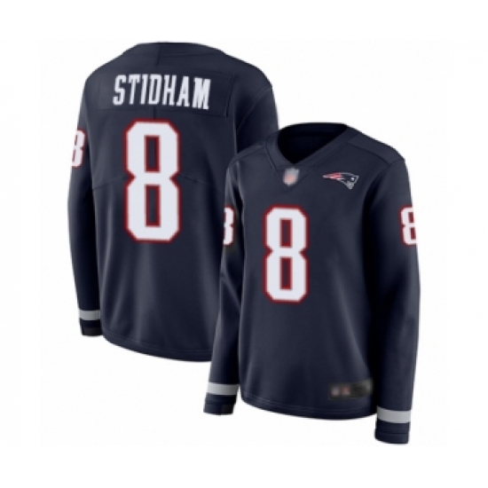 Women's New England Patriots #8 Jarrett Stidham Limited Navy Blue Therma Long Sleeve Football Jersey - Ujersey