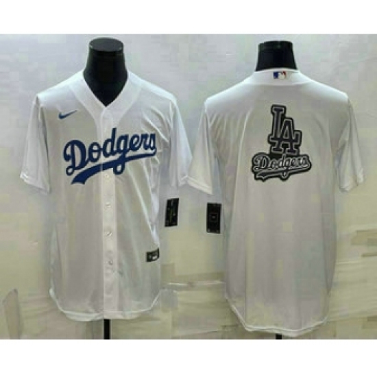 Men's Los Angeles Dodgers White Team Big Logo Cool Base Stitched Baseball Jerseys - Ujersey
