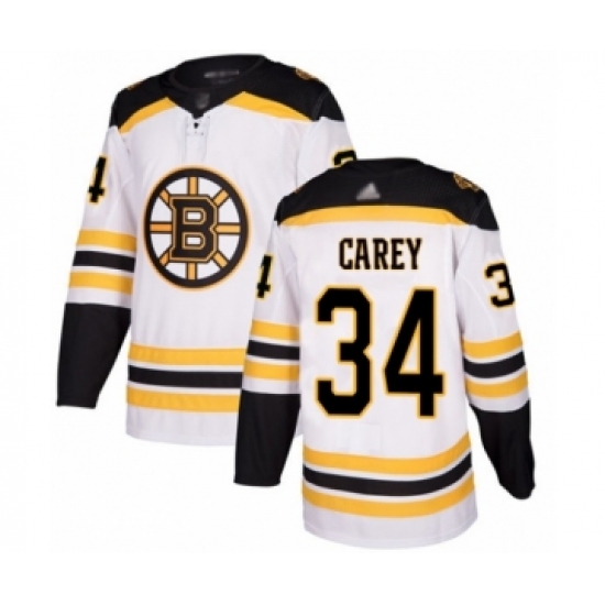 Men's Boston Bruins #34 Paul Carey Authentic White Away Hockey Jersey - Ujersey
