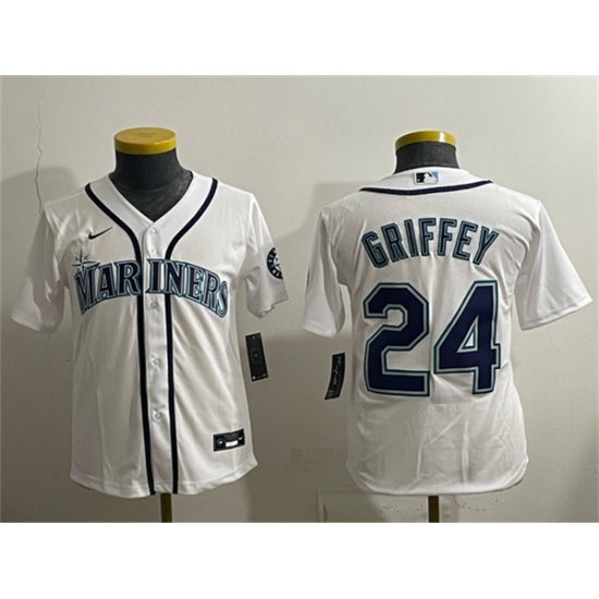 Youth Seattle Mariners #24 Ken Griffey Jr. White Cool Base Stitched Baseball Jersey - Ujersey
