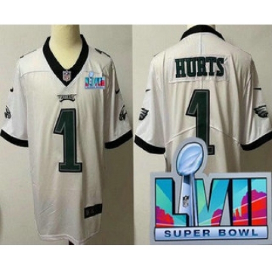 Youth Philadelphia Eagles #1 Jalen Hurts Limited White Super Bowl LVII Vapor Jersey - Ujersey