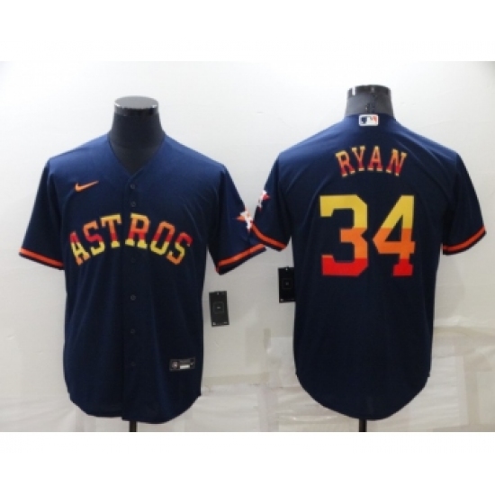 Men's Houston Astros #34 Nolan Ryan Navy Blue Rainbow Stitched MLB Cool Base Nike Jersey - Ujersey