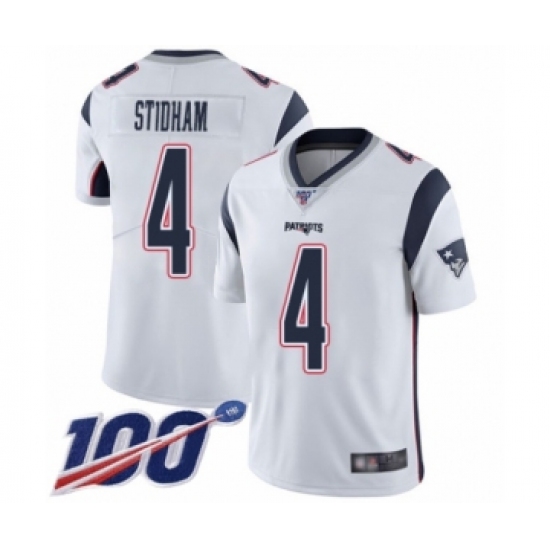 Men's New England Patriots #4 Jarrett Stidham White Vapor Untouchable Limited Player 100th Season Football Jersey - Ujersey