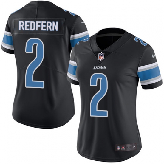 Women's Nike Detroit Lions #2 Kasey Redfern Limited Black Rush Vapor Untouchable NFL Jersey - Ujersey