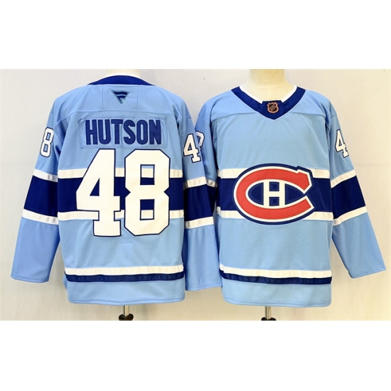 Men's Montreal Canadiens #48 Lane Hutson Blue 2023-24 Reverse Retro Stitched Jersey