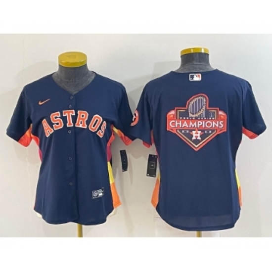Women's Houston Astros Navy Blue Champions Big Logo With Patch Stitched MLB Cool Base Nike Jersey - Ujersey