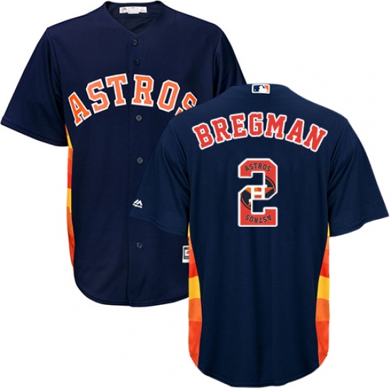 Men's Majestic Houston Astros #2 Alex Bregman Authentic Navy Blue Team Logo Fashion Cool Base MLB Jersey - Ujersey