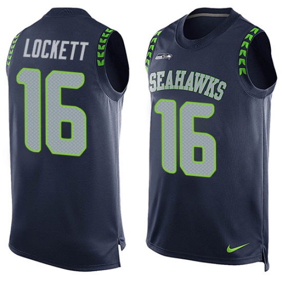 Men's Nike Seattle Seahawks #16 Tyler Lockett Limited Steel Blue Player Name & Number Tank Top NFL Jersey - Ujersey