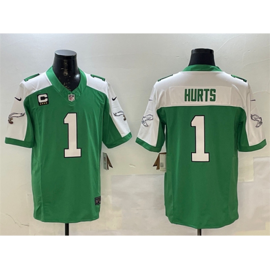 Men's Philadelphia Eagles #1 Jalen Hurts Green White F.U.S.E. 4-Star C Vapor Untouchable Limited Football Stitched Jersey - Ujersey