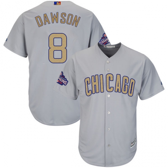 Youth Majestic Chicago Cubs #8 Andre Dawson Authentic Gray 2017 Gold Champion Cool Base MLB Jersey - Ujersey