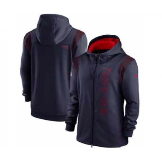 Men's New England Patriots 2021 Navy Sideline Team Performance Full-Zip Hoodie - Ujersey