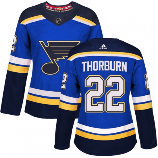 Women's Adidas St. Louis Blues #22 Chris Thorburn Authentic Royal Blue Home NHL Jersey - Ujersey