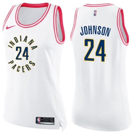 Women's Nike Indiana Pacers #24 Alize Johnson Swingman White Pink Fashion NBA Jersey