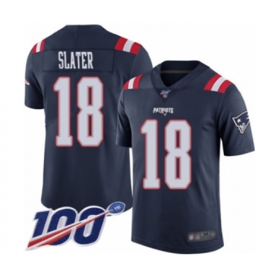 Men's New England Patriots #18 Matthew Slater Limited Navy Blue Rush Vapor Untouchable 100th Season Football Jersey - Ujersey