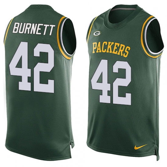Men's Nike Green Bay Packers #42 Morgan Burnett Limited Green Player Name & Number Tank Top NFL Jersey - Ujersey