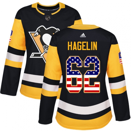 Women's Adidas Pittsburgh Penguins #62 Carl Hagelin Authentic Black USA Flag Fashion NHL Jersey - Ujersey
