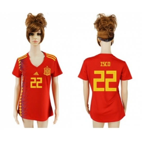 Women's Spain #22 Isco Red Home Soccer Country Jersey