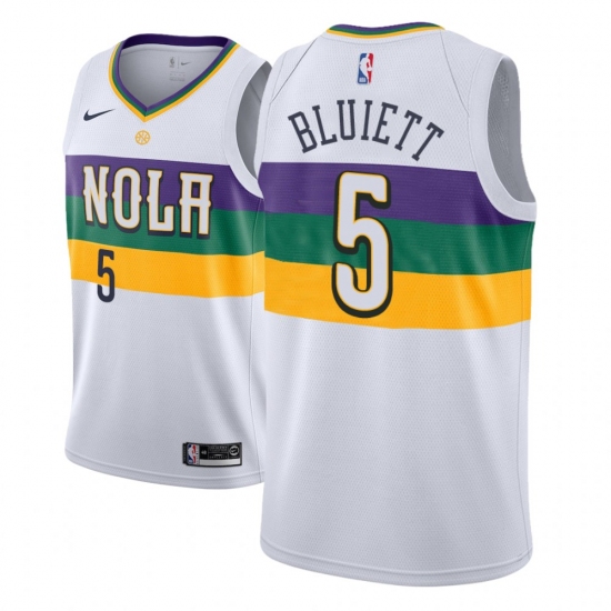 Men NBA 2018-19 New Orleans Pelicans #5 Trevon Bluiett City Edition White Jersey - Ujersey