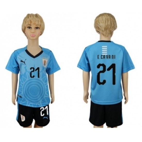 Uruguay #21 E.Cavani Home Kid Soccer Country Jersey