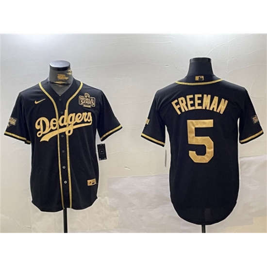 Men's Los Angeles Dodgers #5 Freddie Freeman Black Gold 2024 World Series And Champions Cool Base Stitched Baseball Jersey - Ujersey