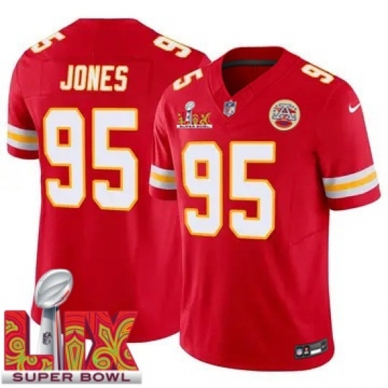 Men's Kansas City Chiefs Chris Jones #95 Red 2024 2025 Super Bowl LIX F U S E Stitched Jersey