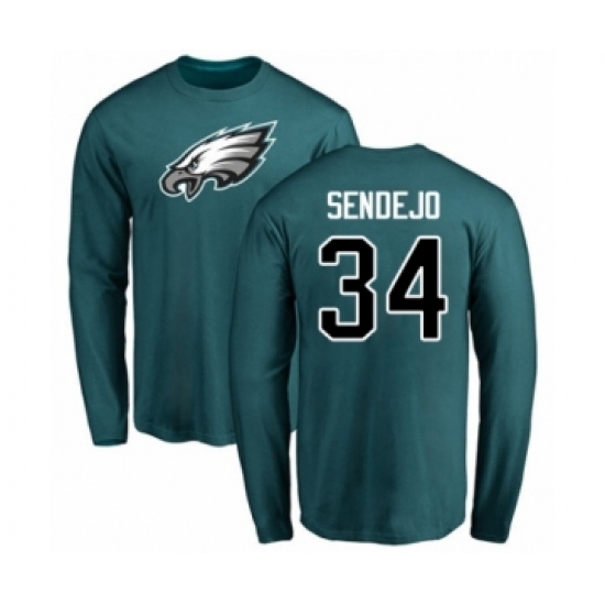 Philadelphia Eagles #34 Andrew Sendejo Green Name & Number Logo Long Sleeve T-Shirt - Ujersey