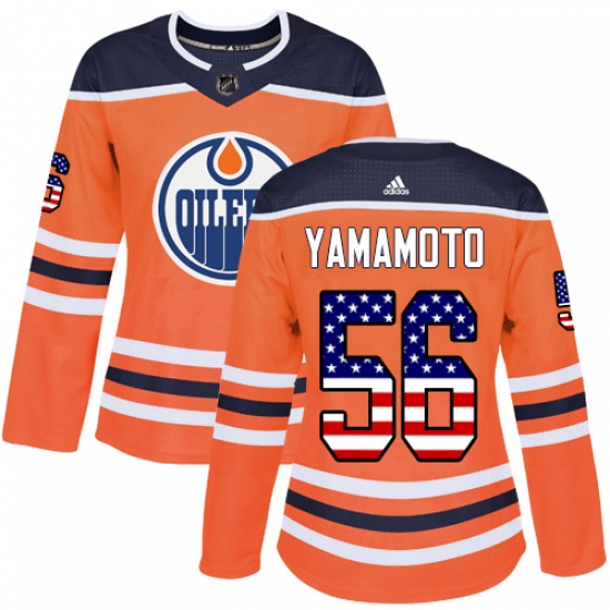 Women's Adidas Edmonton Oilers #56 Kailer Yamamoto Authentic Orange USA Flag Fashion NHL Jersey - Ujersey