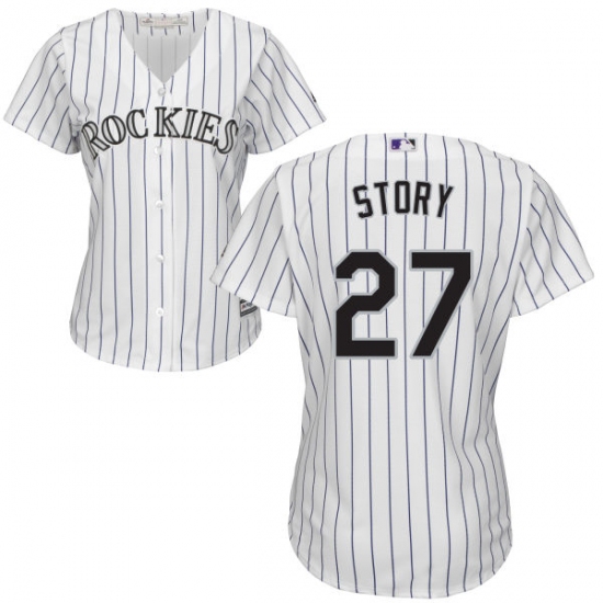 Women's Majestic Colorado Rockies #27 Trevor Story Authentic White Home Cool Base MLB Jersey - Ujersey