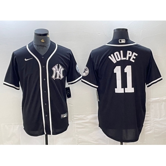 Men's New York Yankees #11 Anthony Volpe Black White Cool Base Stitched Jersey - Ujersey