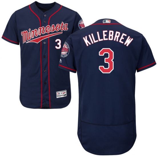 Men's Majestic Minnesota Twins #3 Harmon Killebrew Authentic Navy Blue Alternate Flex Base Authentic Collection MLB Jersey