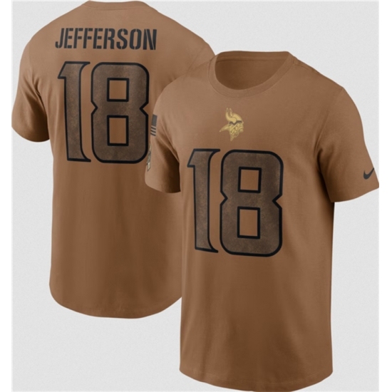 Men's Minnesota Vikings #18 Justin Jefferson 2023 Brown Salute To Service T Shirt - Ujersey